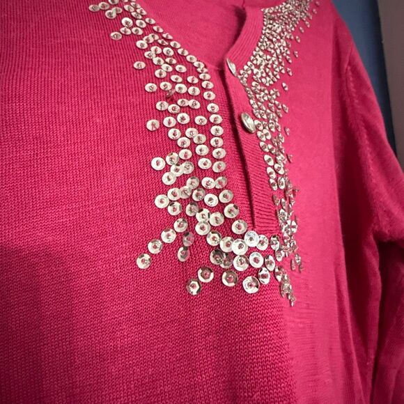 Women’s Berry Color Tunic Top with Sequin Details Size 2X - Picture 3 of 7